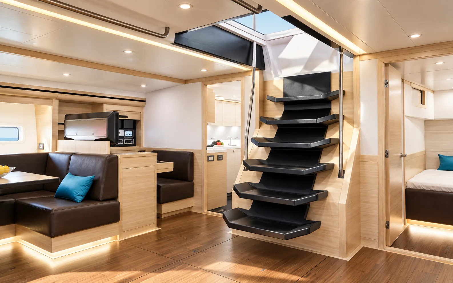 The guest cockpit, set apart from the sail handling