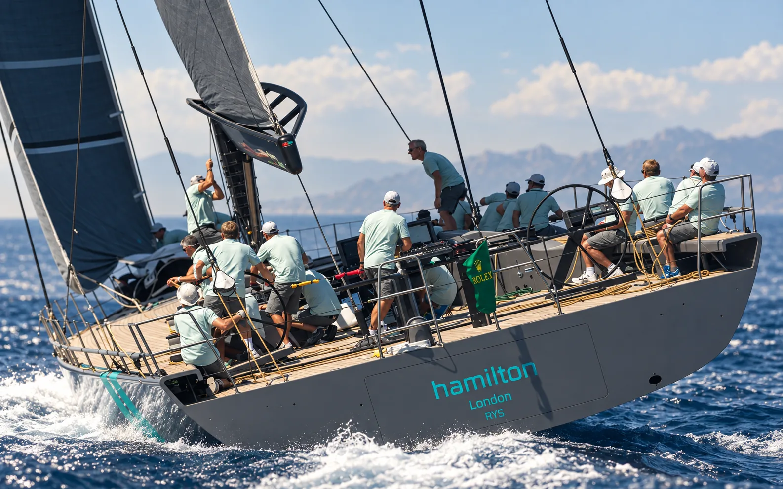 HAMILTON racing under her first name, crew on the windward rail
